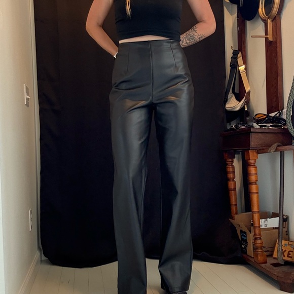 Black High-Waisted Faux Leather Pants - Picture 1 of 5